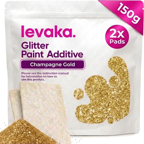 Levaka 150 grammes Additif Paillette pour Peinture Or Champagne - 2 Tampons Récurants Inclus - Mélangez avec Peinture Murale à Emulsion pour un Effet...