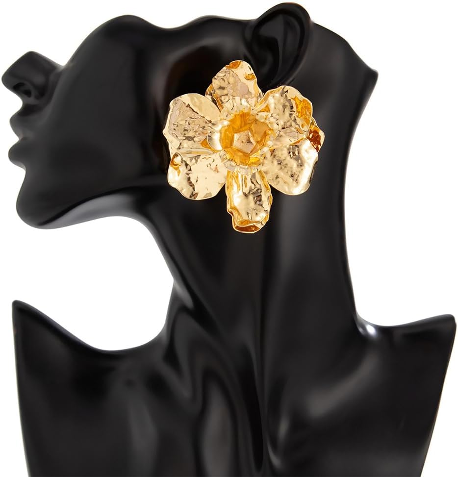 Big Gold Metal Flower Statement Earrings for Women Dainty Retro Large Irregular Geometry Floral Stud Earring Exaggerated Punk Y2k Party Prom Jewelry Gifts - Image 8
