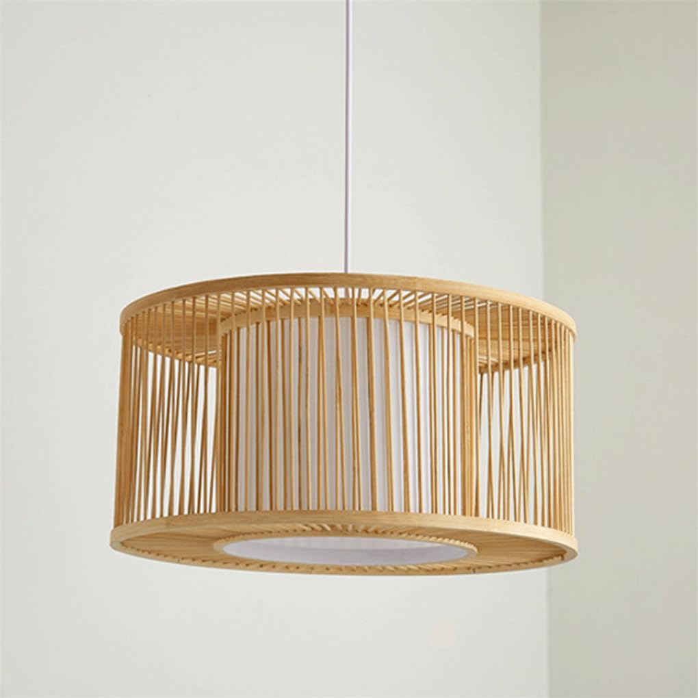 Drewniana lampa wisząca z 1 światłem Minimalistyczna lampa wisząca z bambusową ramą nordycka lampa dekoracyjna do pokoju lampa sufitowa do jadalni