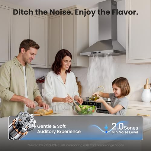 Image of VIKIO HOME 30 Inch Wall Mount Range Hood 900 CFM, Smart Gesture Touch Control, Ducted /Ductless Convertible, Permanent Baffle Filters, Stainless Steel Kitchen Vent Hood, 3-speed