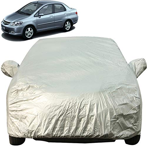 Image of Autofact Waterproof Car Body Cover with Mirror Pockets Compatible for Honda City Zx (2004 to 2008) (Triple Stitched, Bottom Fully Elastic, Light Grey 2 X 2 Matty)