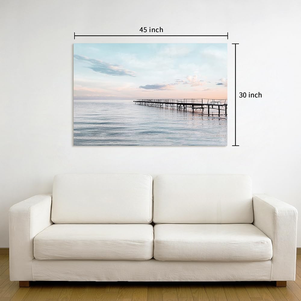 WALLSUP DECOR Ocean Pier Canvas Wall Art: Coastal Picture Sunset Seascape Painting Beach Artwork Sea Prints for Bathroom Living Room Home Office