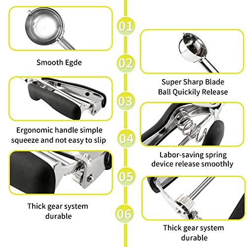 Kleines Keksschaufel-Set – 2 Stück, inklusive 1 Teelöffel/2 Teelöffel, Keksschaufeln zum Backen, aus 18/8 Edelstahl, gute weiche Griffe, schnelle Auslöseröffnung