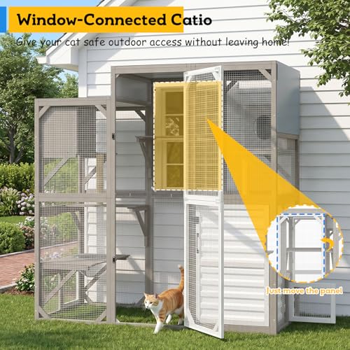 Image of Walk-in Catio with Storage Cabinet, Large Outdoor Cat Enclosure