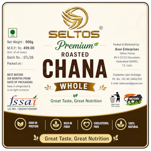 Image of SELTOS Premium Roasted Bhuna Chana | Roasted Chickpeas (Unsalted) - 900gm (भुना हुआ चना).