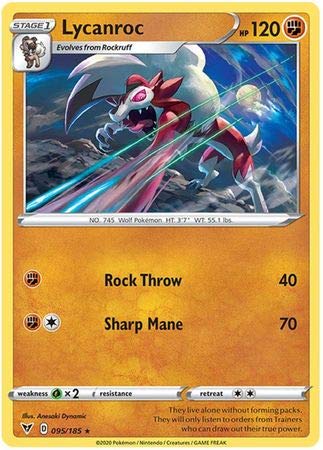 Pokemon - Scheda singola LYCANROC 095/185 VIVID TENSIONE