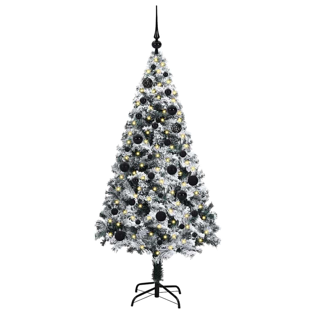 Sztuczna choinka z 150 diodami LED, wysokość 150 cm, oświetlona, ze stojakiem, nadaje się do użytku wewnątrz i na zewnątrz, nowoczesna, zajmuje mało miejsca, trwała, z ciepłym białym światłem