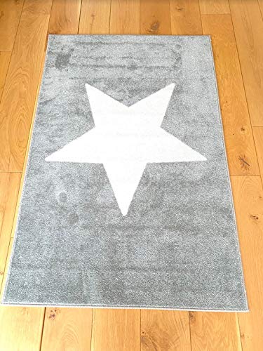 Baby Nursery Rug with Latex Backing 100 X 150cm Grey with Large White Star