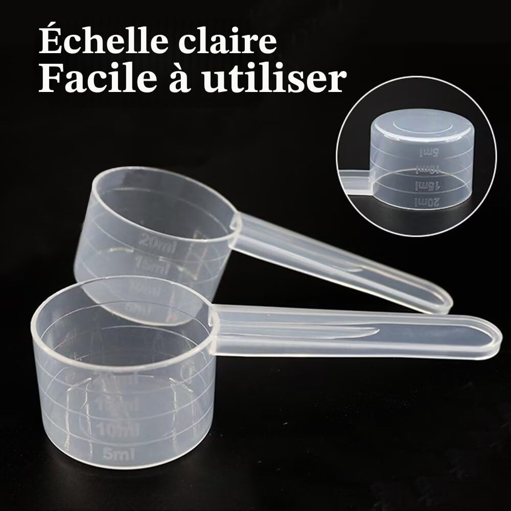 Cuillères doseuses transparentes avec graduation 5g 10g - Lot de 4 - Pâtisserie
