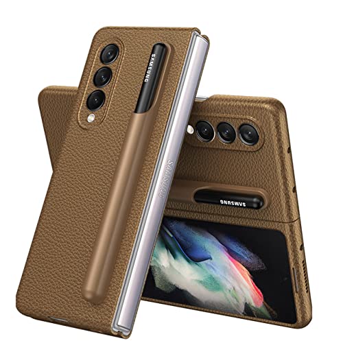 Étui en cuir Samsung Z Fold 3 5G or avec porte-stylo et finition luxe
