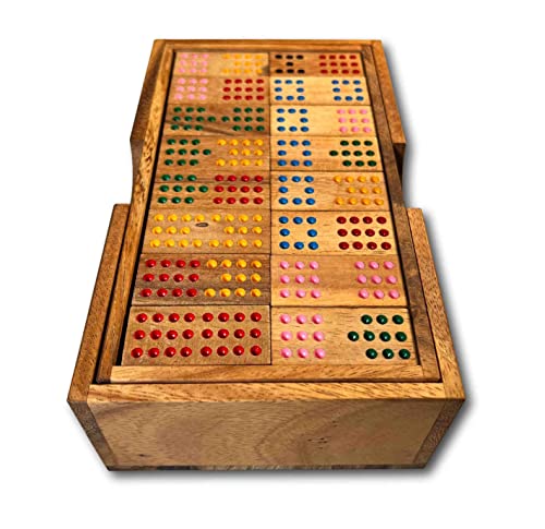 Double 12 Dominoes, 91 piezas en caja de madera miniatura 2