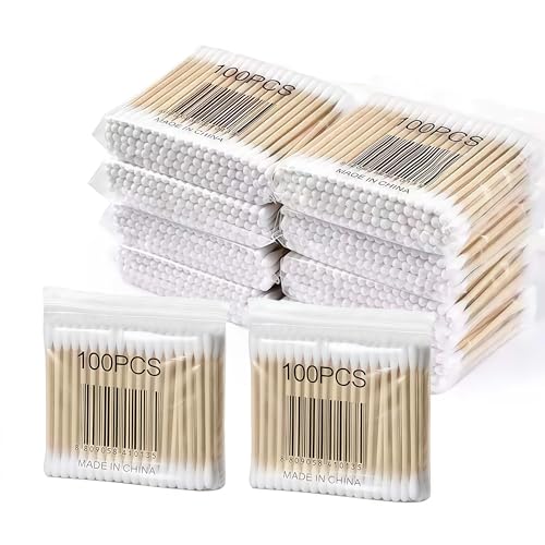1000 pcs Wooden Cotton Buds Bamboo Cotton Swabs Double-Tipped Round Thick Tips Q-tips Safety Swabs For Ears Makeup Nails and Daily Use (10 100 pcs)