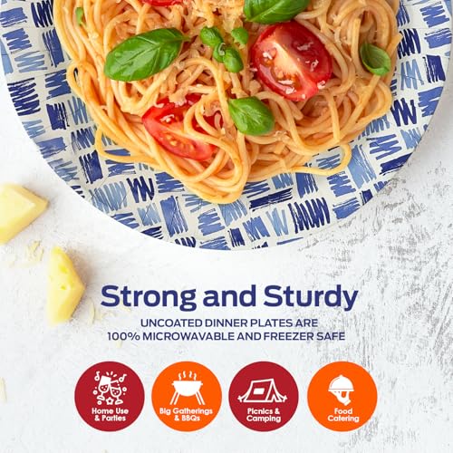 PAMI Premium Paper 9 Inch Plates [Pack of 50] Heavy-Duty Disposable Dinner Plates| Microwave-Safe Paper Plates| Sturdy Oil Water & Cut Resistant Blue Paper Plates