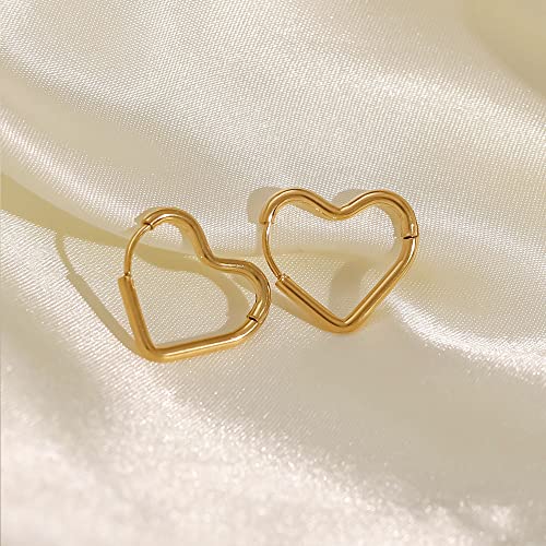 8Years 18K Gold Plated Minimalist Hoop Earrings For Women, Geometric Huggies Rectangle Octagon Heart Hoop Earrings, Small Gold Hoop Earrings For Mother’s Day Gifts For Her (Heart) #TOP2