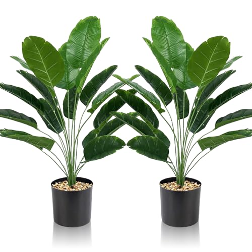 Lighterday Set of 2 Artificial Plants Indoor 80 CM Fake Plants Decorative Tree Tall Plastic Plants for Office Home Indoor Outdoor Decor (2 Pots of Artificial Banana Tree)