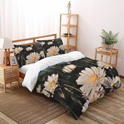 Housse de couette super king fleurs blanches en microfibre avec ses taies
