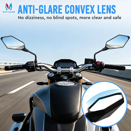 Image of MICTUNING Universal Hawk-eye Motorcycle Convex Rear View Mirror 2 Pack | 10mm Bolt & 7 /8 inch Clamp, 6.1 inch Convex Glass, 360 Adjustable Ball Joint, ABS & Steel Structure