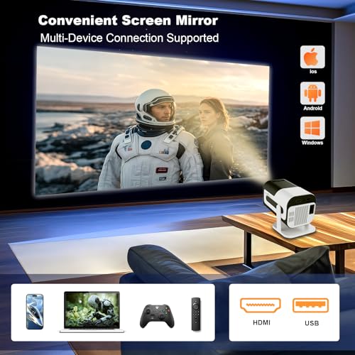 Image of Ear&Ear Mini Projector, HY320 Portable Projector, Support 4K 1080P with Dual-Band WIFI6 5G Wireless 5.0 Bluetooth Android 11, 180 Rotatable, Auto Keystone Correction, 40 inch-130 inch Screen Video Projector