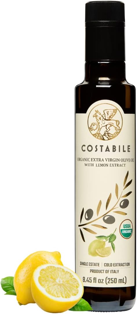 Lemon Olive Oil Extra Virgin from Italy. Organic lemon infused olive oil. Ideal for lemon olive oil dressing and lemon oil for cooking. Single-source - COSTABILE 8.45 Fl. Oz.