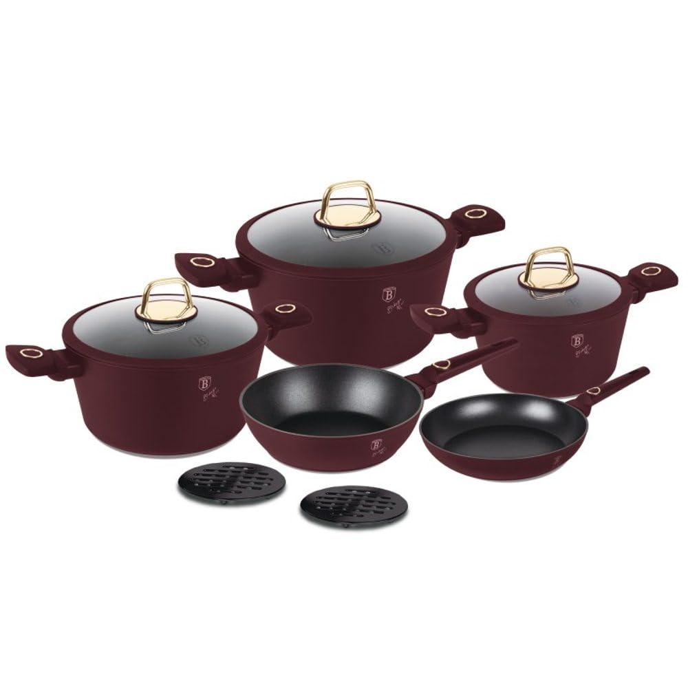 Berlinger Haus Set da 10 pentole in alluminio antiaderente a induzione, pentole e padelle con coperchio, per cucina, forno domestico, lavabile in lavastoviglie, ecologico, compatibile con tutti i