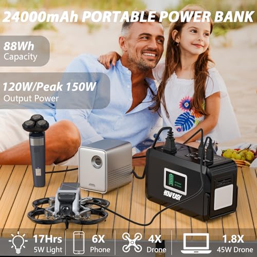 Image of HOWEASY Portable Power Bank, 24000mAh Portable Laptop Charger with 2 110V /120W AC Outlet,Portable Battery Pack & Power Bank for Notebooks, MacBook, Laptops
