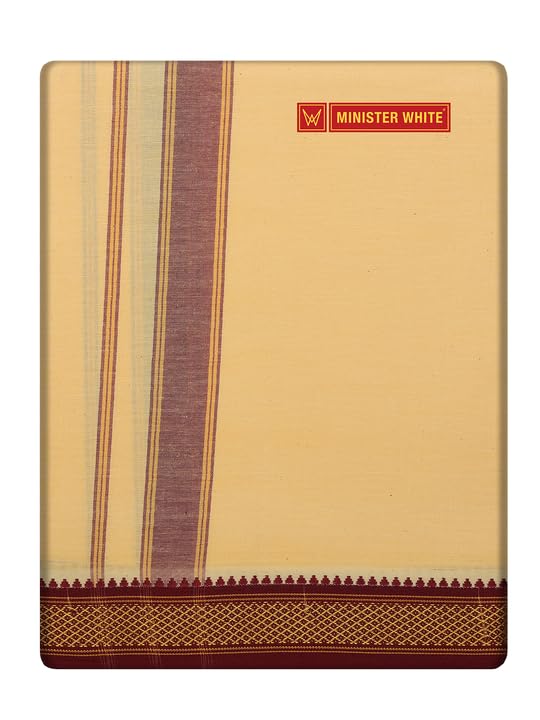 minister white Men’s Cotton Single Layer Dhoti with Assorted Border Lightweight Traditional Veshti for Daily Wear, Temple & Ethnic Use Sendan-picture-13