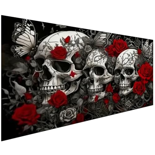 NFDPFUN Large Size Skull Diamond Painting Kit for Adults Gothic Rose Diamond Art Kits Full Round Diamond Art Paintings Diamond Dots Mosaic Gem Arts and Crafts Halloween Wall Decor 31.5x15.7 inch