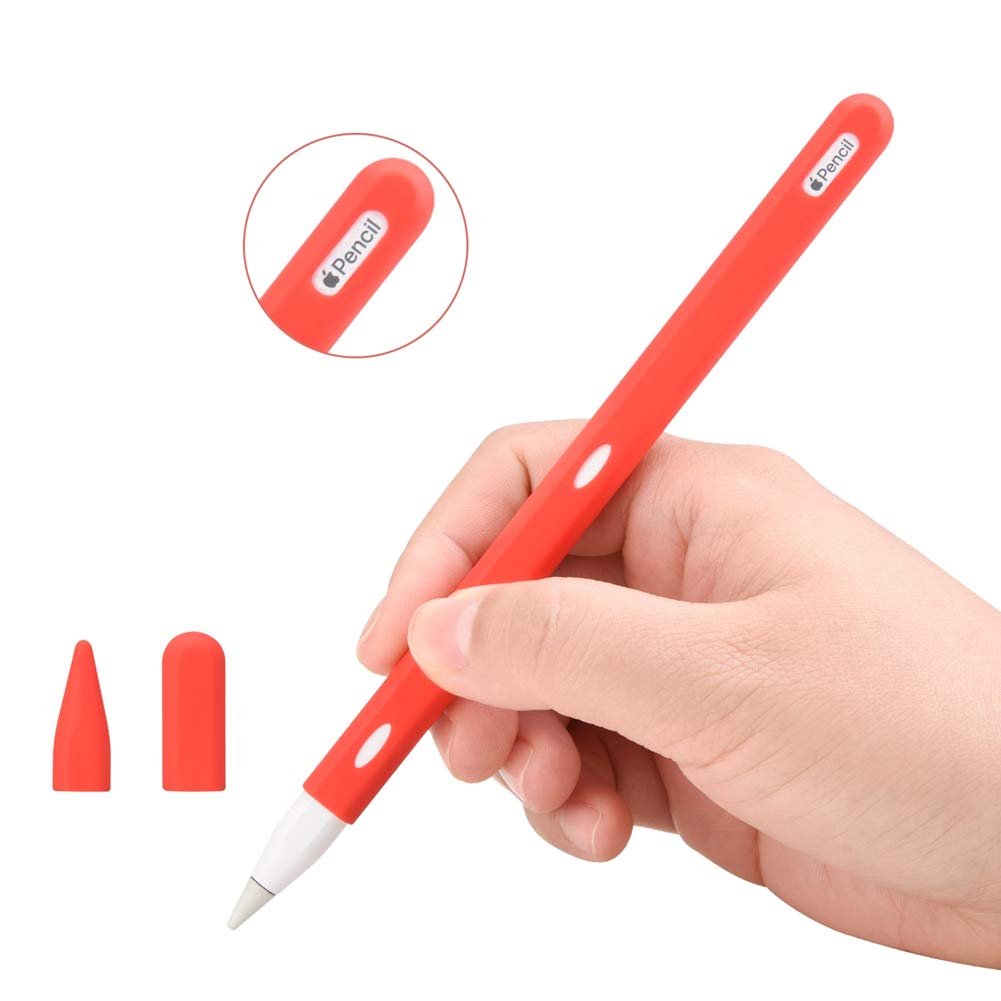 Teyomi Compatible with Apple Pencil 2nd Generation Case,Protective Silicone Sleeve for Apple Pencil 2 Case with 2pcs Nib Cover (Red)