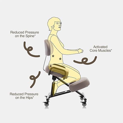 Miniatura 5 de DR.LOMILOMI Silla ergonómica 512-AKONI, taburete ajustable para el hogar y la oficina, mejora tu postura, cojines gruesos y cómodos, ruedas de