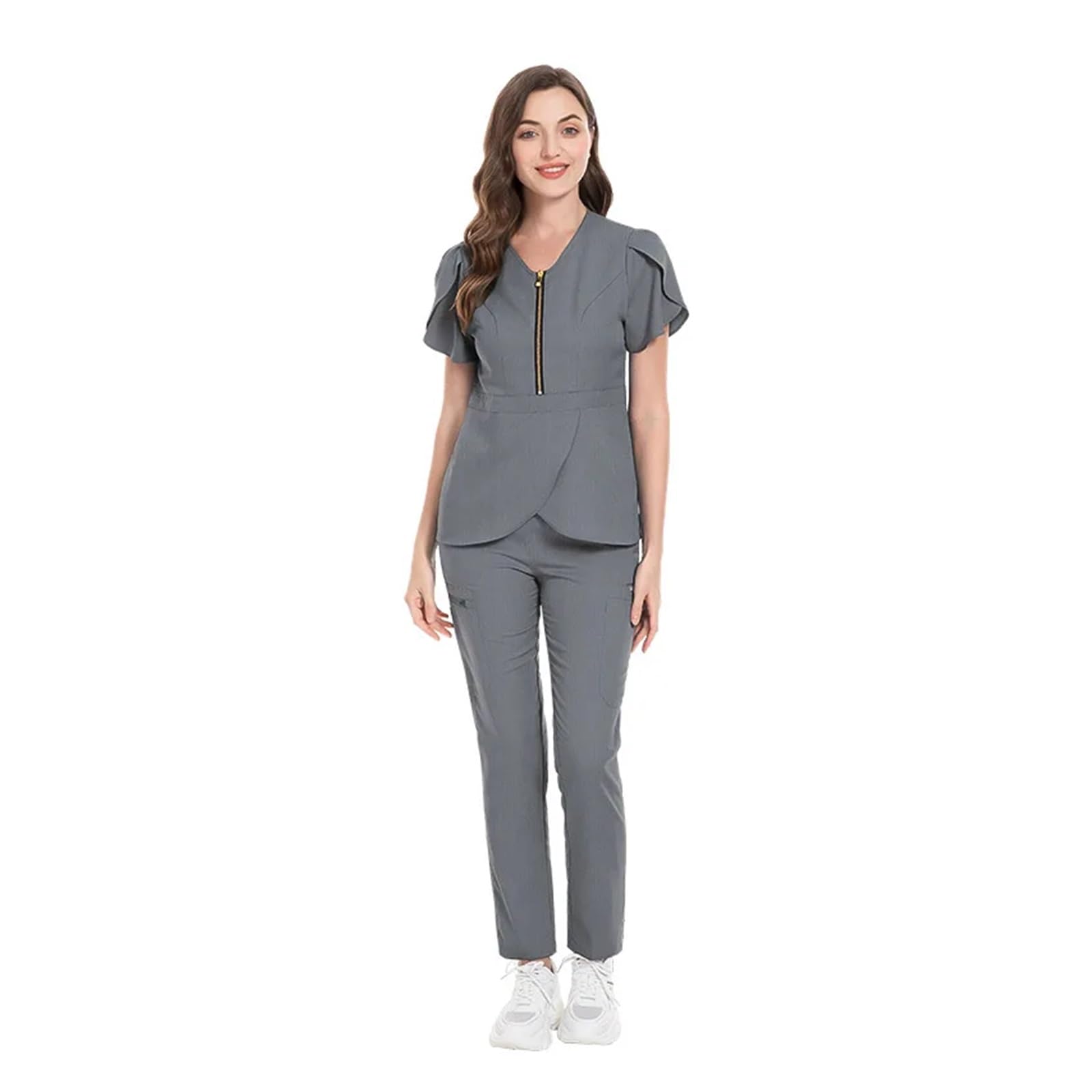 Divisa Sanitaria Donna Abito da Medico Chirurgico, Uniforme da Infermiera Aderente Femminile con Scollo a V, Abiti for Lavare a Mano, Abiti da Lavoro Professionali Elastici