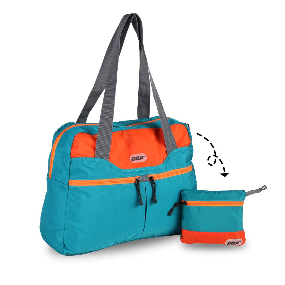 GOX Foldable Bags for Travel Duffel Bag Packable Tote Bag Carry on Luggage Weekender Overnight Bag for Women (Turquoise)