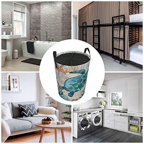 Large Round Storage Basket With Handles,Sea Turtle Ocean Animal Pattern Digital Print,Waterproof Coating Organizer Bin Laundry Hamper For Nursery Clothes Toys 21.5"X 16.5" #TOP7