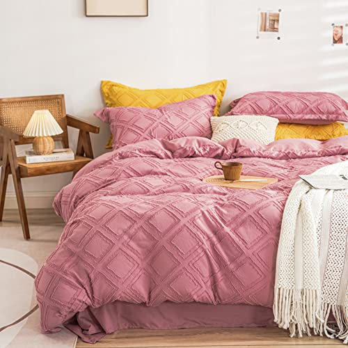 Morromorn 5 Pcs Duvet Cover King, Boho Bedding Set Geometric Tufted Textured, Cooling Comforter Cover Sets With Pillowcases, For Women Girls Bedroom Soft Diamond Jacquard (Pink, King/California King) #TOP12