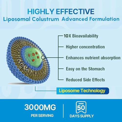 Image of Grass-Fed Bovine Colostrum Supplement Powder - 60% High IgG 3000 mg for Gut Health, Immune Support - Easy to Mix Natural Liposomal Colostrum Superfood, Unflavored, 50 Servings