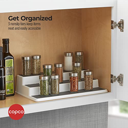 Copco 3-Tier Non-Skid Spice Rack Organizer for Kitchen Cabinet or Pantry, 15-Inch Tiered Shelf, White/Gray, Slip-Resistant Design for Jars and Bottles - Image 5