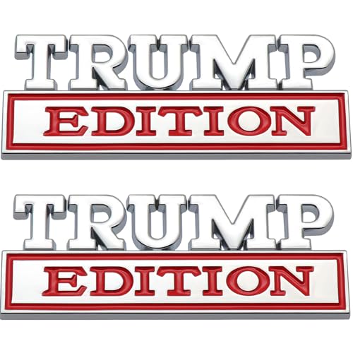 Image of 2 Pcs Trump Edition Emblem Trump Car Decal 2024 Trump Stickers 3D Metal Trump Decals for Universal Vehicle, Car Door, Truck, RV, SUV, Trunk, Motorcycle (Silver Red)