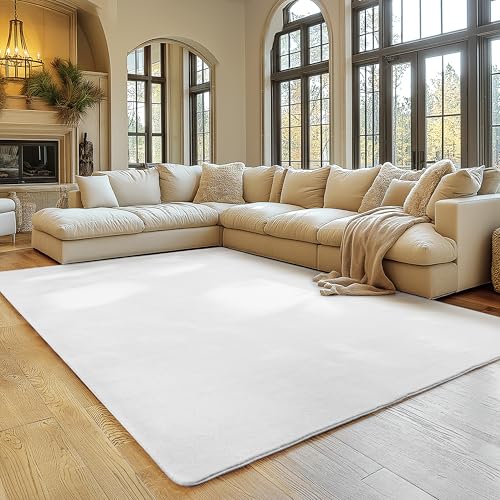 SIMPEX Tapis Blanc 200x280 cm Tapis à Poils Courts Lavable, Doucement Antidérapant et Design Monochrome Moderne pour Salon, Chambre, Cuisine et Chambre d'enfant