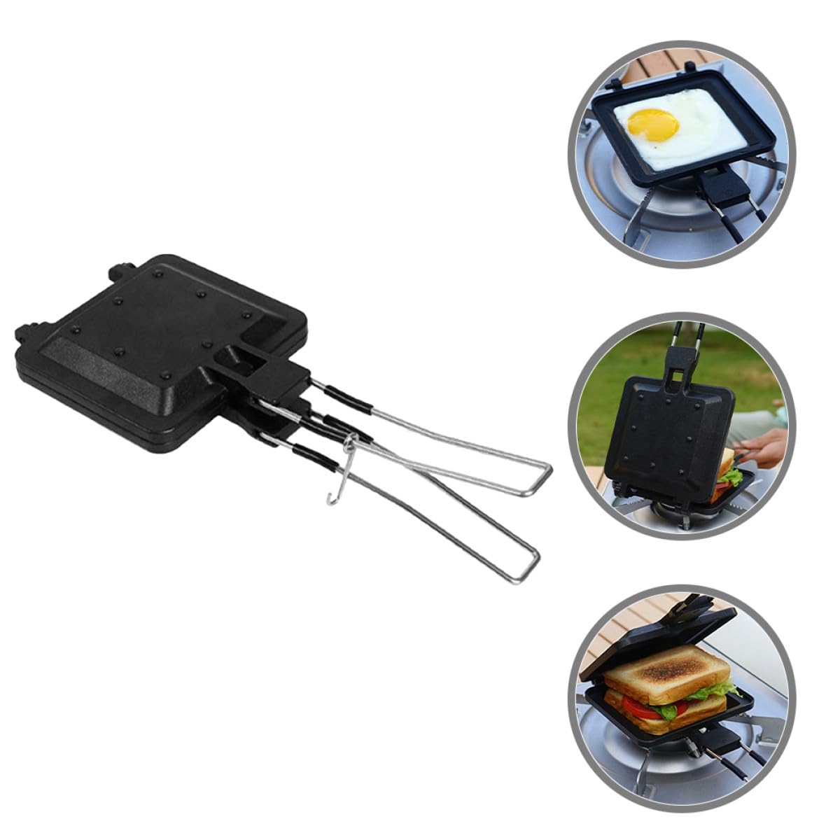 Teglia per Panini Antiaderente in Acciaio Inox e Lega di Alluminio Piastra Multifunzione per Sandwich e Waffle Utensile da Cucina Portatile per Uso Interno ed Esterno