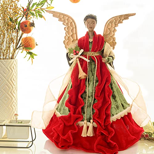 Ki Store Black Christmas Angel Tree Topper African American Ethnic 18-Inch Angel Figurines Treetop For Christmas Decoration Unlit #TOP1