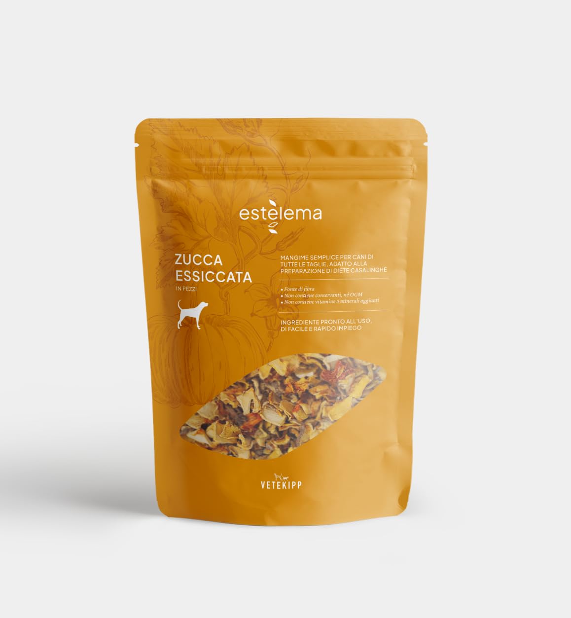 Zucca disidratata a pezzi per cani 400 g – 100% naturale, senza additivi – Snack sano BARF – Doypack richiudibile