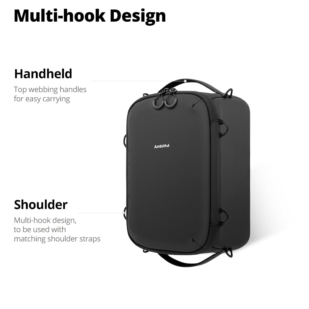 AMBITFUL Custodia impermeabile per fotocamera, con divisori fai da te, tracolla rimovibile, borsa imbottita per fotocamera DSLR SLR Mirrorless, compatibile con Canon, Nikon, Sony, nero (Om Cube-S)