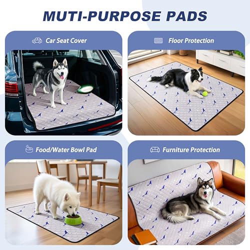 Image of Washable Dog Pee Pads, Non-Slip Waterproof, 48 x 48 in, 2 Pack, Dolphin | Super absorbent, waterproof and non-slip; washable, reusable dog pads for crates, playpens, floors, furniture and travel