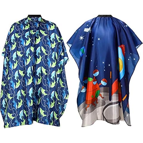 2 Capas de Peluquería de Niños Capa Impermeable de Cortar Cabello Delantal de Peluquería Infantil Delantal de Barbero Capas de Peinado Champú de Cortar Cabello, Patrón de Delfines y Cohetes Cover