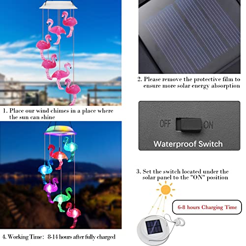 Solar Wind Chimes - Flamingo Decorations Gifts For Mom/Grandma/Women/Daughter/Neighbors,Outdoor Decor Waterproof Color Changing Lights,Memorial Wind Chimes,Birthday Gift,Gardening Gift,Mom's Best Gift #TOP4
