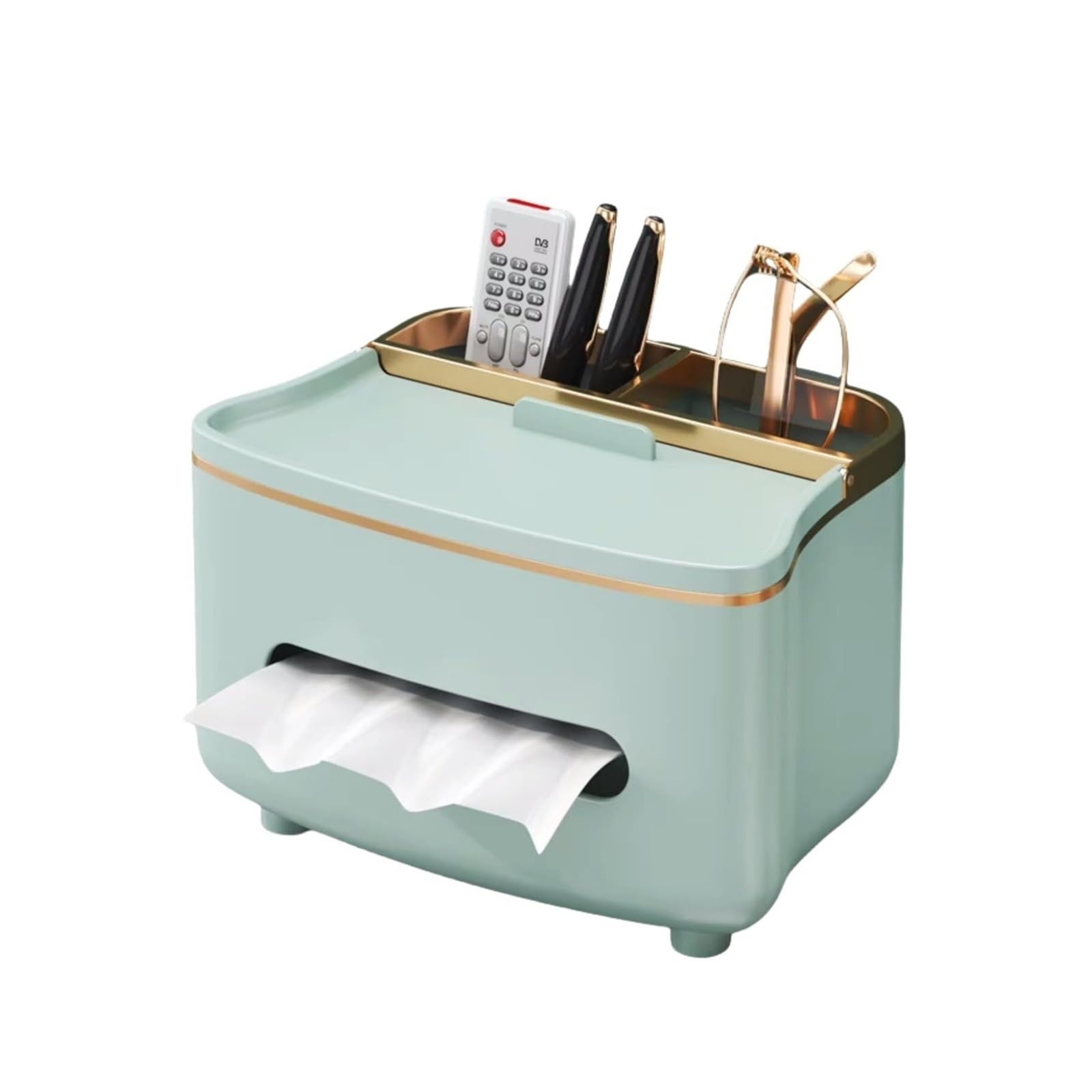 Tissue Dispenser Box Tissue Box Cover With Compartment Refined Modern ABS Fabric With Phone Holder Storage Apartment Must Haves(Green)