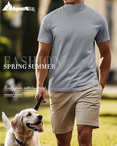 3 Pack Men's Turtleneck T Shirts, Cotton Short Sleeve Mock Neck Undershirt Summer Casual Basic Pullover Tops4
