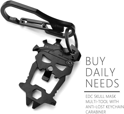Miniatura 2 de EDC - Máscara de calavera multiherramienta con llavero antipérdida, mosquetón de acero inoxidable 12 en 1, mini herramienta para uso doméstico y