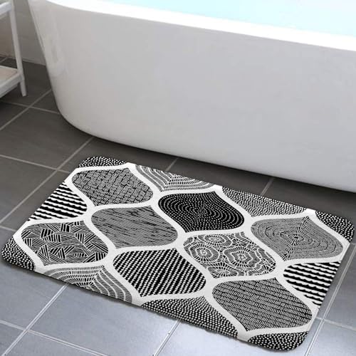 JAWO Black and White Paisley Bath Mat for Bathroom, Bohemian