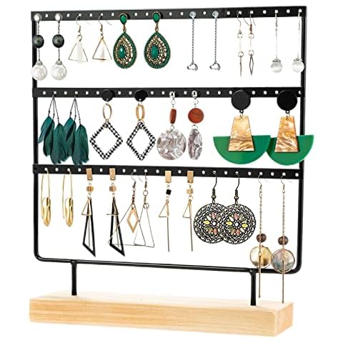 Organizador de Joyas de Madera y Metal con 69 Agujeros y 3 Capas Cover