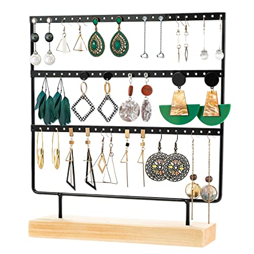 facaio Soporte de Joyería, Organizador de Joyas, Expositor de Pendientes de Madera y Metal, Joyero Soporte Vintage, Jewelry Organizer, Joyeros Colgador Pendientes (69 Agujeros y 3 Capas)